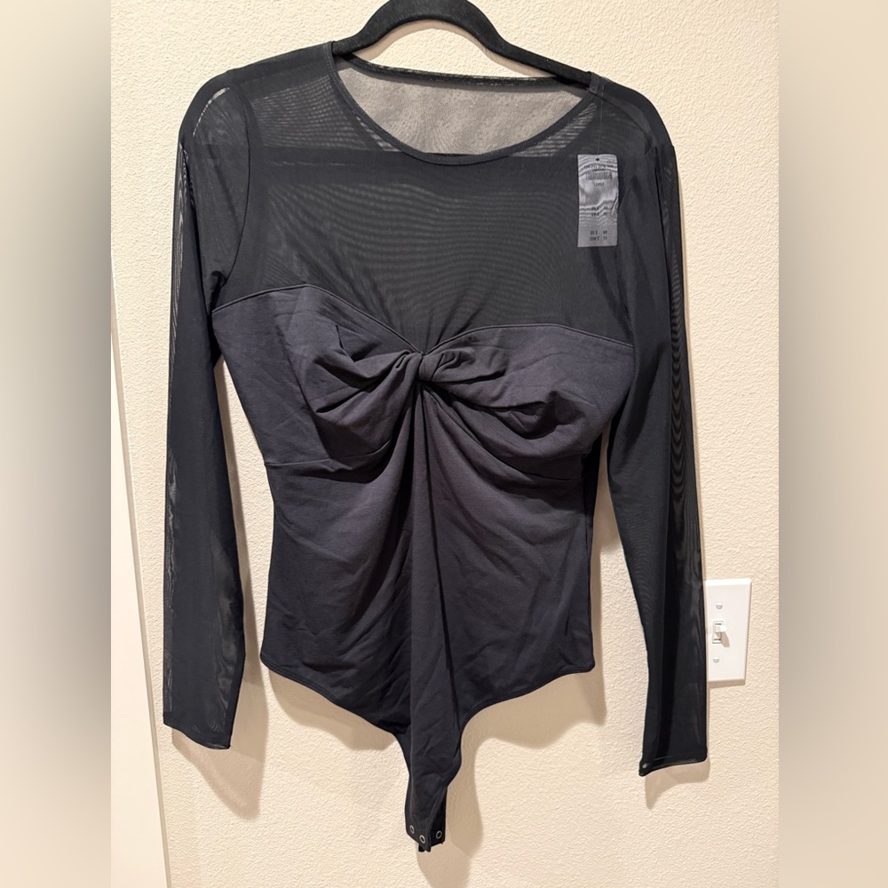 Abercrombie and Fitch Black Twist-Front Mesh Bodysuit - Women Tops